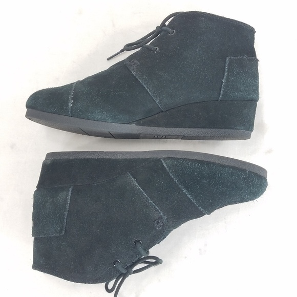 Toms Boots Black Ws Sz 6 Fashion Booties Suede Leather Wedge Desert Boho Lace Up - Picture 9 of 15